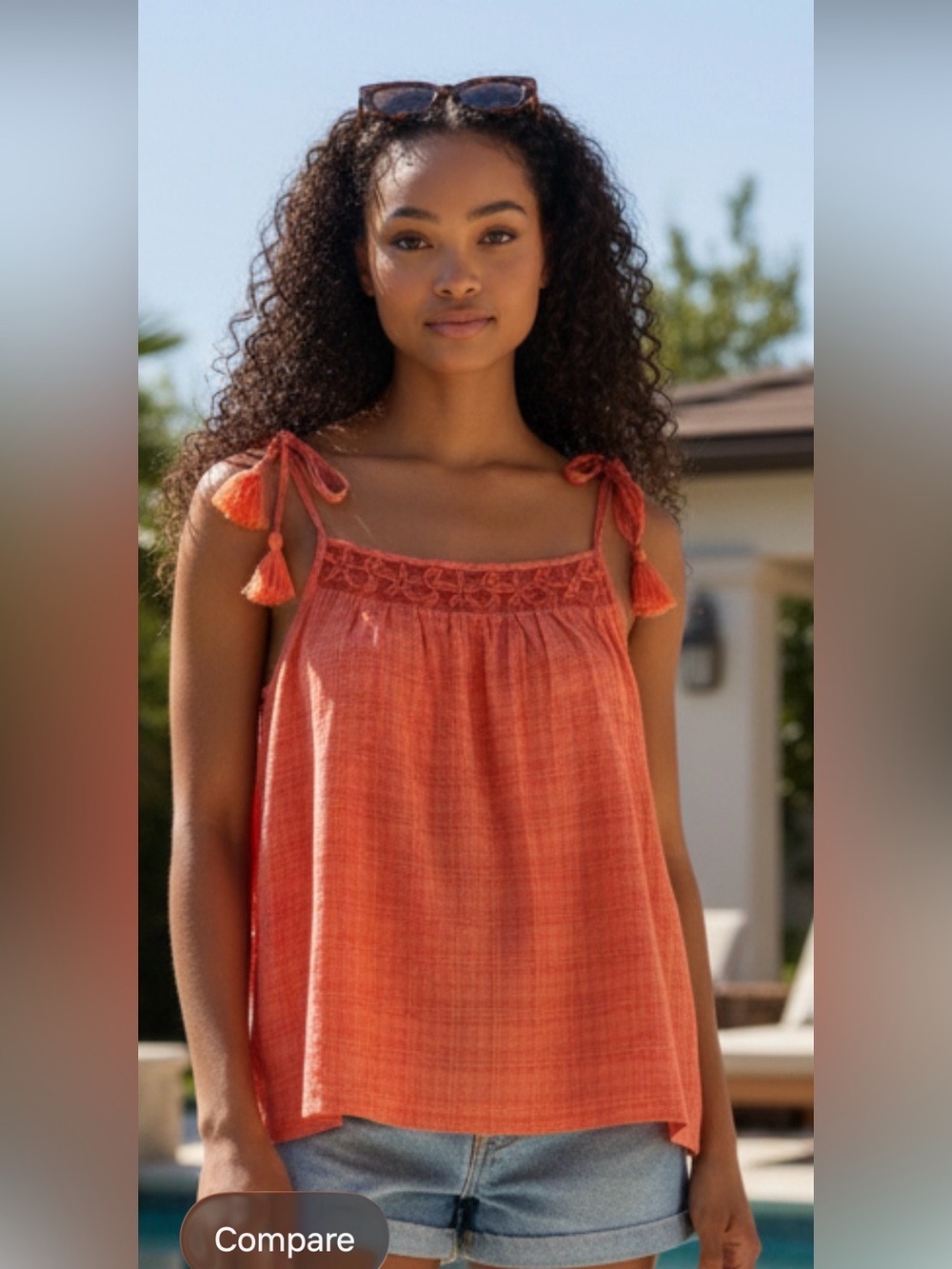BB Dakota Coral Tie-Strap Embroidered Cotton Camisole